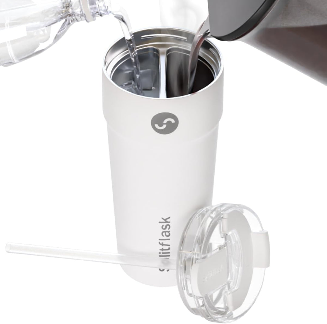 2-In-1 Hot & Cold Vacuum Insulated 30Oz Tumblers, Stainless Steel Dual Chamber, Leak-Proof, Bpa-Free, Fits Cup Holder, Travel Coffee Mug, Split Cup, 2 Drink, 2 Sides, Coffee & Water (Harper White) | Essentials Online Storen