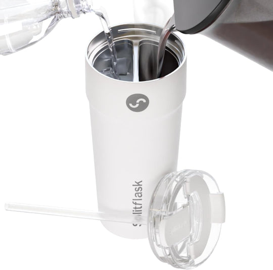 2-In-1 Hot & Cold Vacuum Insulated 30Oz Tumblers, Stainless Steel Dual Chamber, Leak-Proof, Bpa-Free, Fits Cup Holder, Travel Coffee Mug, Split Cup, 2 Drink, 2 Sides, Coffee & Water (Harper White) | Essentials Online Storen