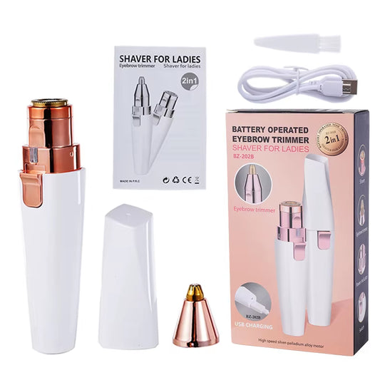 2 in 1 Rechargeable Epilator Electric Eyebrow Trimmer Female Body Facial Lipstick Shape Hair Removal Mini Painless Razor Shaver | Buy now at Essentials Online Store