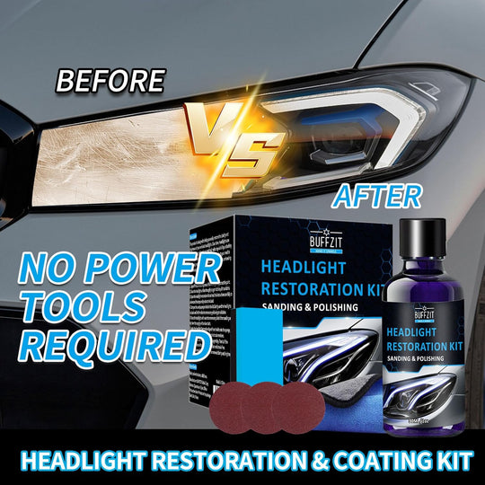 Car Headlight Restoration Kit, Professional Cleaner & Restorer for Foggy, Cloudy, or Yellowed Headlights – Easy Oxidation Removal with 3X Sandpapers, 1X Foam Pad & 1X Towel, 30Ml