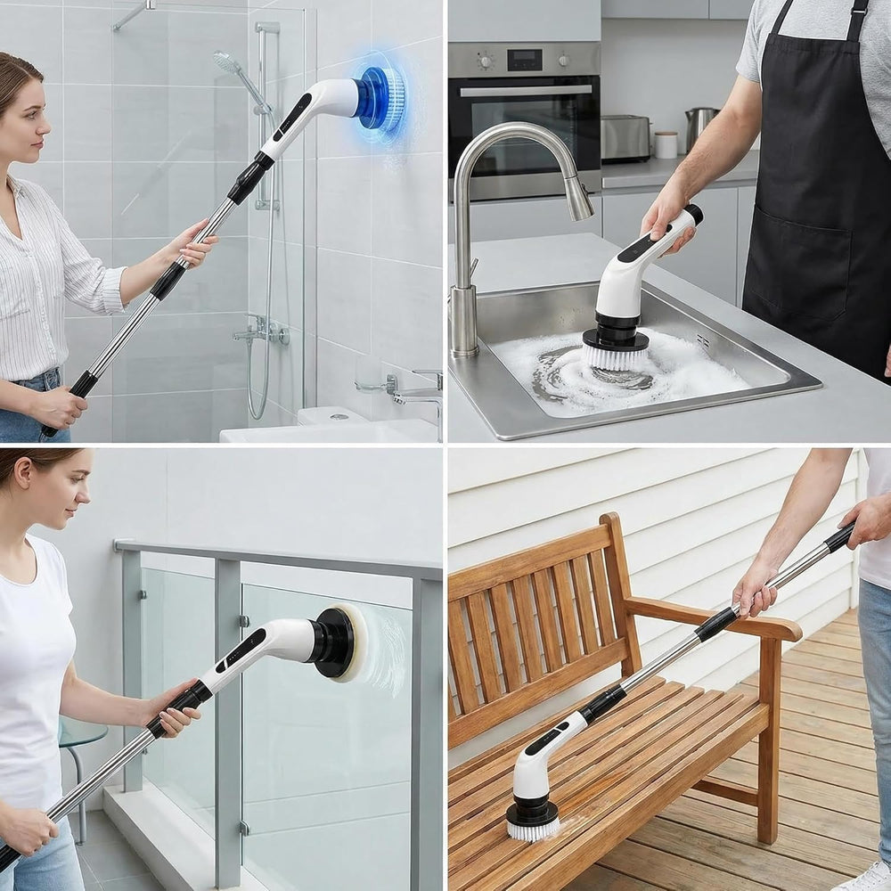 Versatile Ditch the Scrubbing! Long Handle Shower Scrubber Comes with 9 Replaceable Heads & Efficient 2 Speed Cordless Brush for Maximum Effect Long Battery Life! | Essentials Online Store