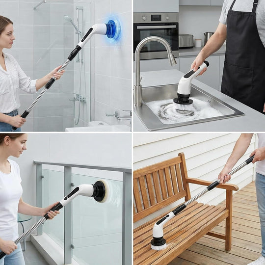 Versatile Ditch the Scrubbing! Long Handle Shower Scrubber Comes with 9 Replaceable Heads & Efficient 2 Speed Cordless Brush for Maximum Effect Long Battery Life! | Essentials Online Store