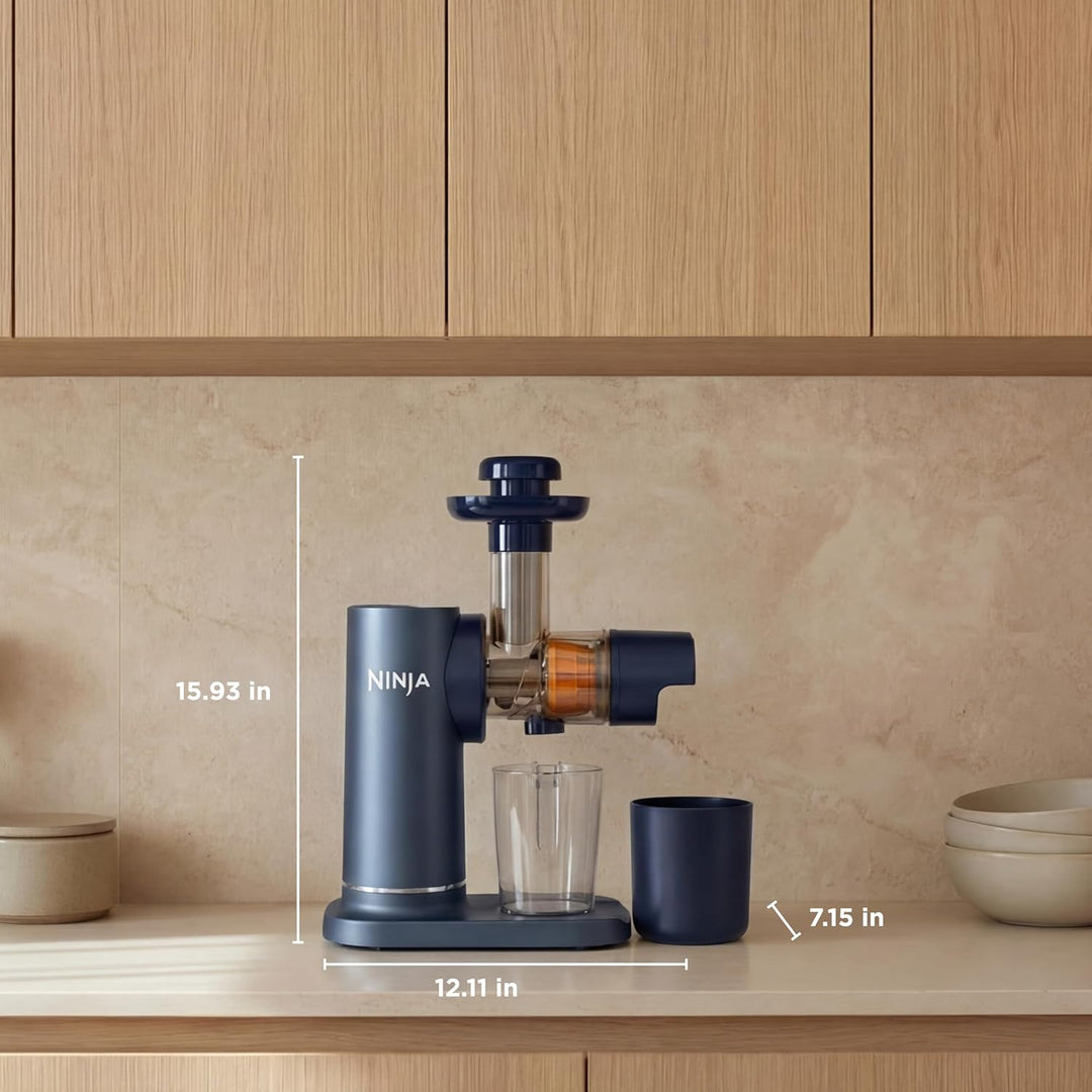 Ninja Neverclog Cold Press Juicer - High-Performance Electric Slow Masticating Juicer with Pulp Control, XL Capacity, 24 oz Juice Jug, 36 oz Pulp Container, Dishwasher Safe, Navy, 150W, Model JC151NV | Essentials
