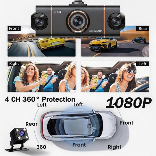 4-Channel Dash Cam – 1080P WiFi HD Car DVR with Front/Rear/Side Cameras, Night Vision & Parking Mode | Essentials