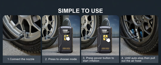 Portable Jump Starter with Air Compressor –3500A, 150PSI Tire Inflator, Power Bank & LED Light for Cars/Trucks | Essentials