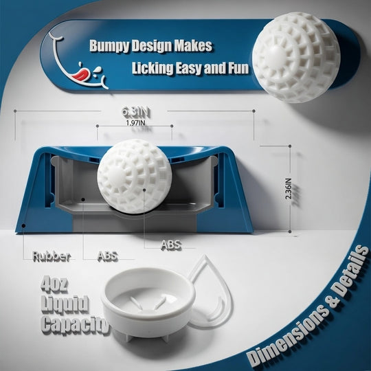 Slow Feeder Dog Bowl for Liquid Treats – Anti-Slip Interactive Lick Mat with Rolling Ball for Bone Broth, Yogurt & Supplements | Essentials